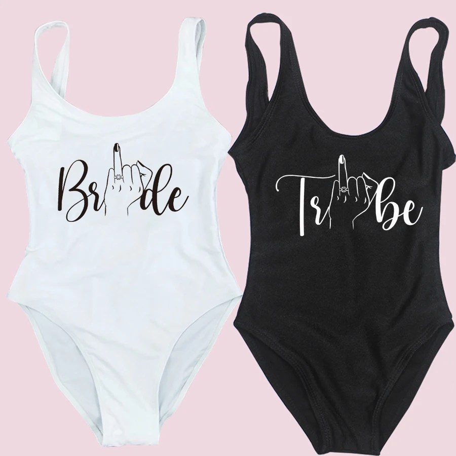 Bachelor Party Swimwear Wedding Ring One-Piece Swimsuit Women Team Bride Tribe Bathing Suit Bodysuit Low Back Swimming Suit