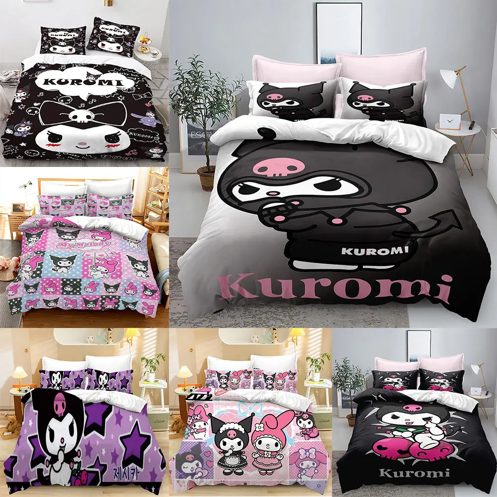 

Kuromi Bedding Sets Comforter Quilt Bed Cover Duvet Cover Pillow Case 2-3 Pieces Sets Kids Adult Size Cartoon Decoration