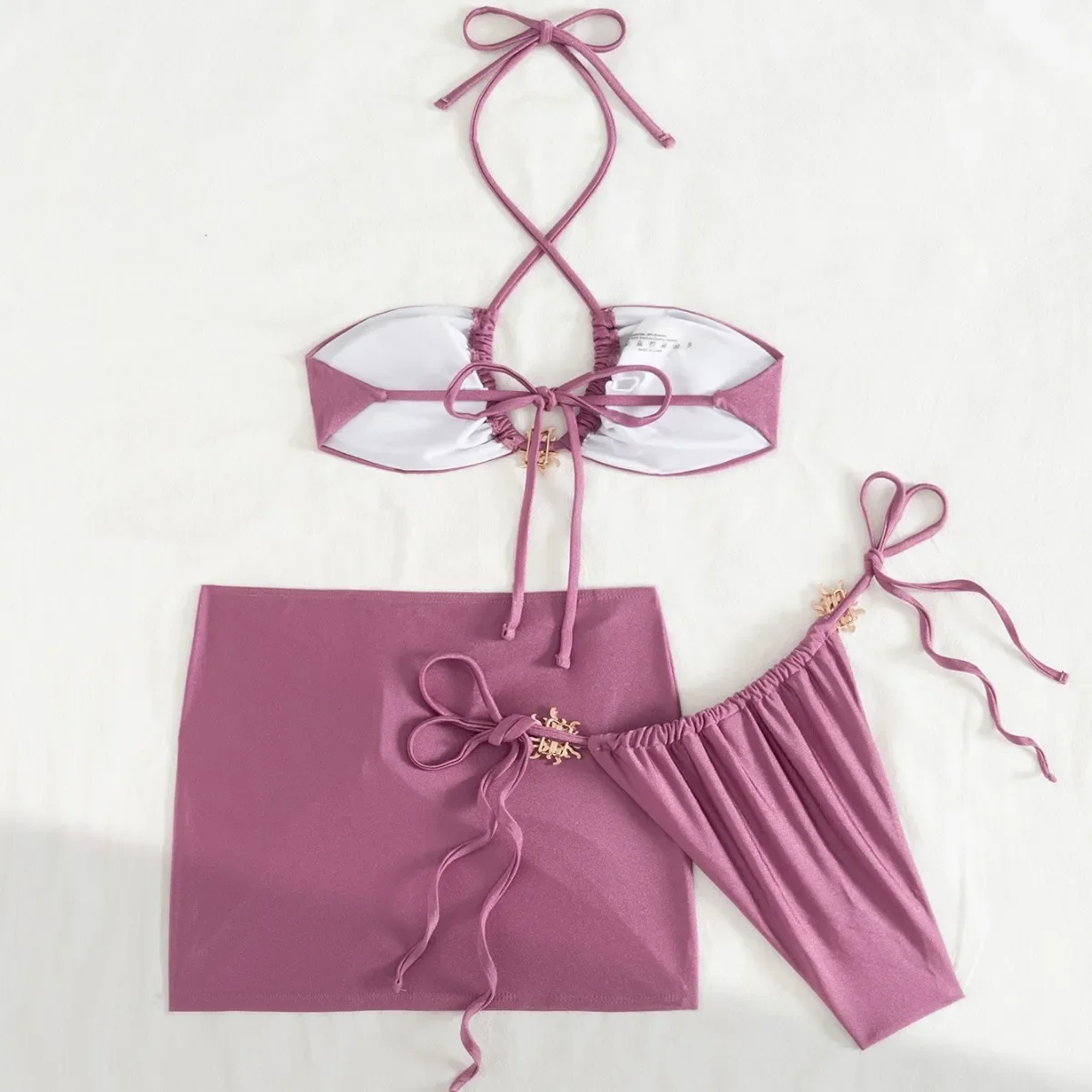 Confezione da 3 bikini sexy 2025 Costumi da bagno da donna Gonna a vita alta Costume da bagno Collegamento in metallo con gonna Halter Costumi da bagno Bikini Beachwear