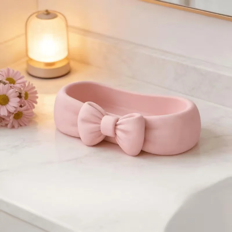 Niedlicher Schreibtisch-Organizer mit Schleife, Rosa Kosmetik-Ablage, Süße Aufbewahrungsbox für Zahnbürste und Hautpflege – Detail 7