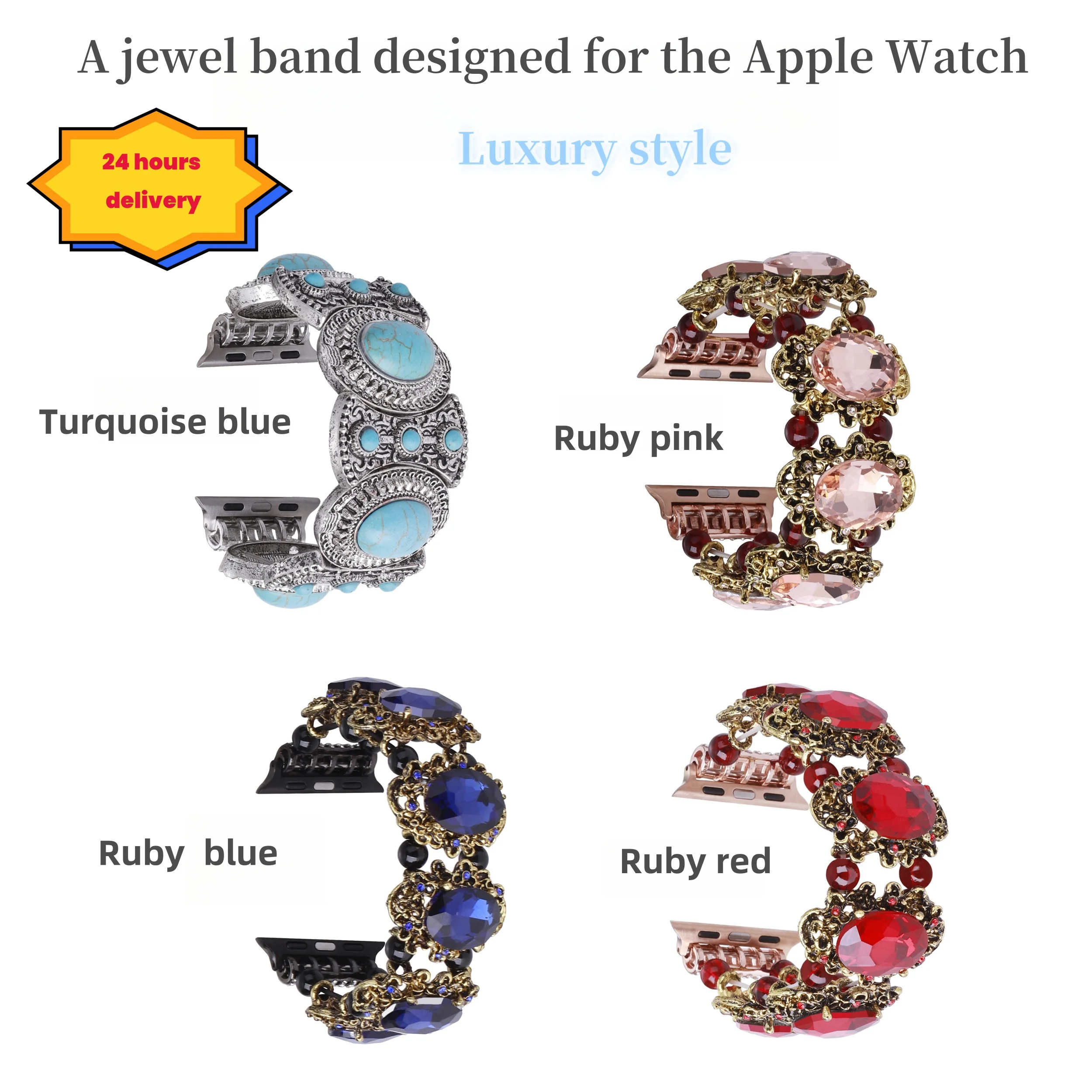 Ruby band  for apple watch band 44mm 40mm 45mm 41mm 42-38-44 mm strap ultra 2 49mm metal bands iwatch series 9 8 7 6 SE 5 4 3