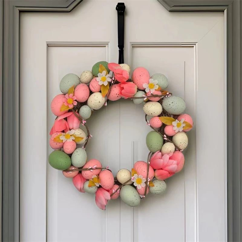 Easter Egg Wreath Faux Vine Ring Home Hotel Door Hanging Decoration Spring Party Centerpiece Suitable For Families And Kids