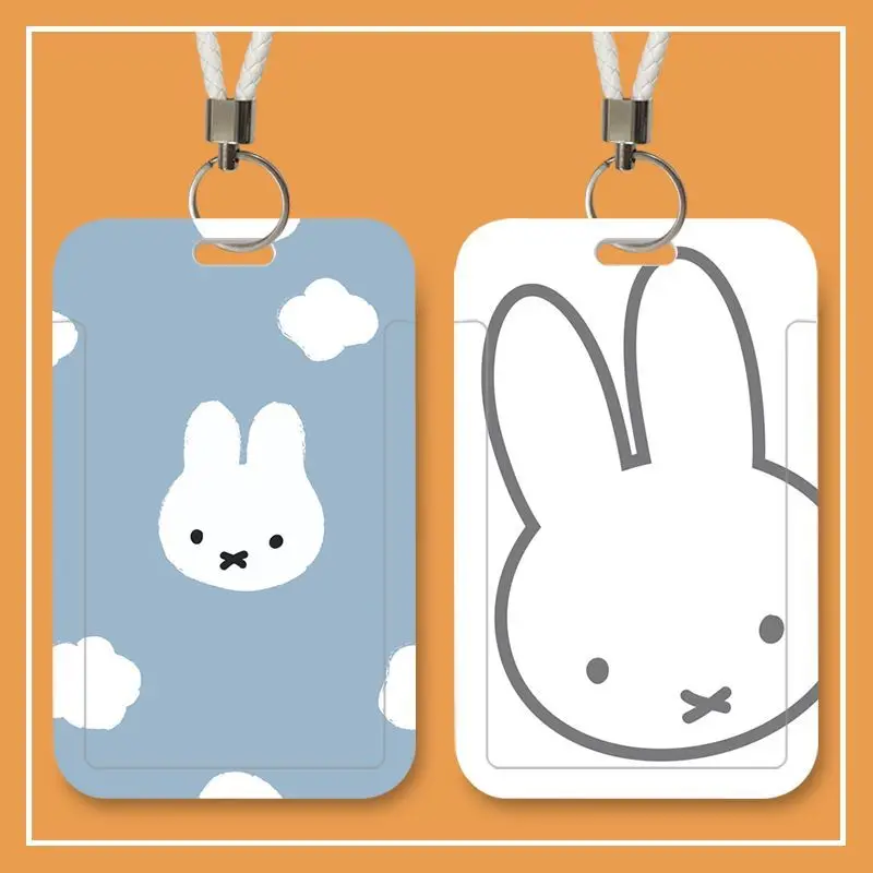 

New Kawaii Anime Cute Miffy Student Meal Card Bus Card Id Card Protection Cover Campus Hard Shell Hanging Rope Gifts for Kids