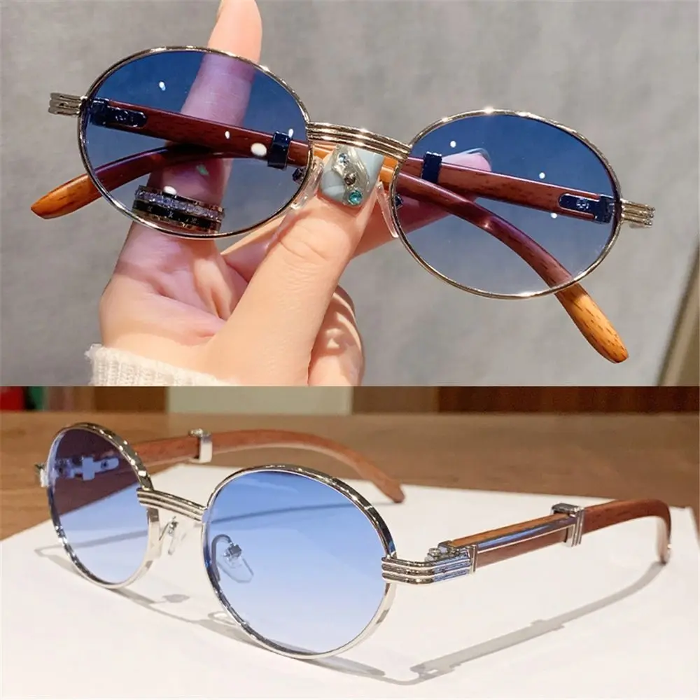 

New Fashion Oval Sunglasses for Women & Men Small Frames Shades Vintage Designer Imitation Wood Grain Sun Glasses UV400 Eyewear