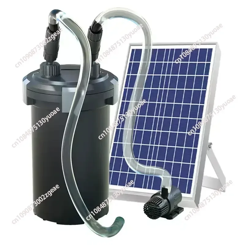 

Solar fish pond filter low pressure outdoor water circulation system filter box barrel device