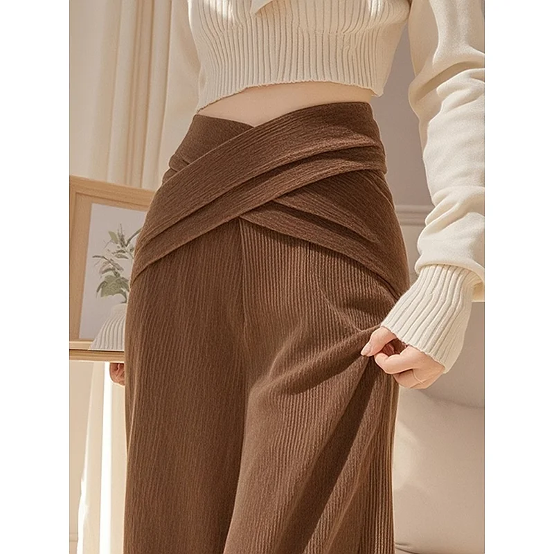 Retro-Hose für Damen, kleines Kreuz, lässig, Chenille, weites Bein, gerade, schmale Version