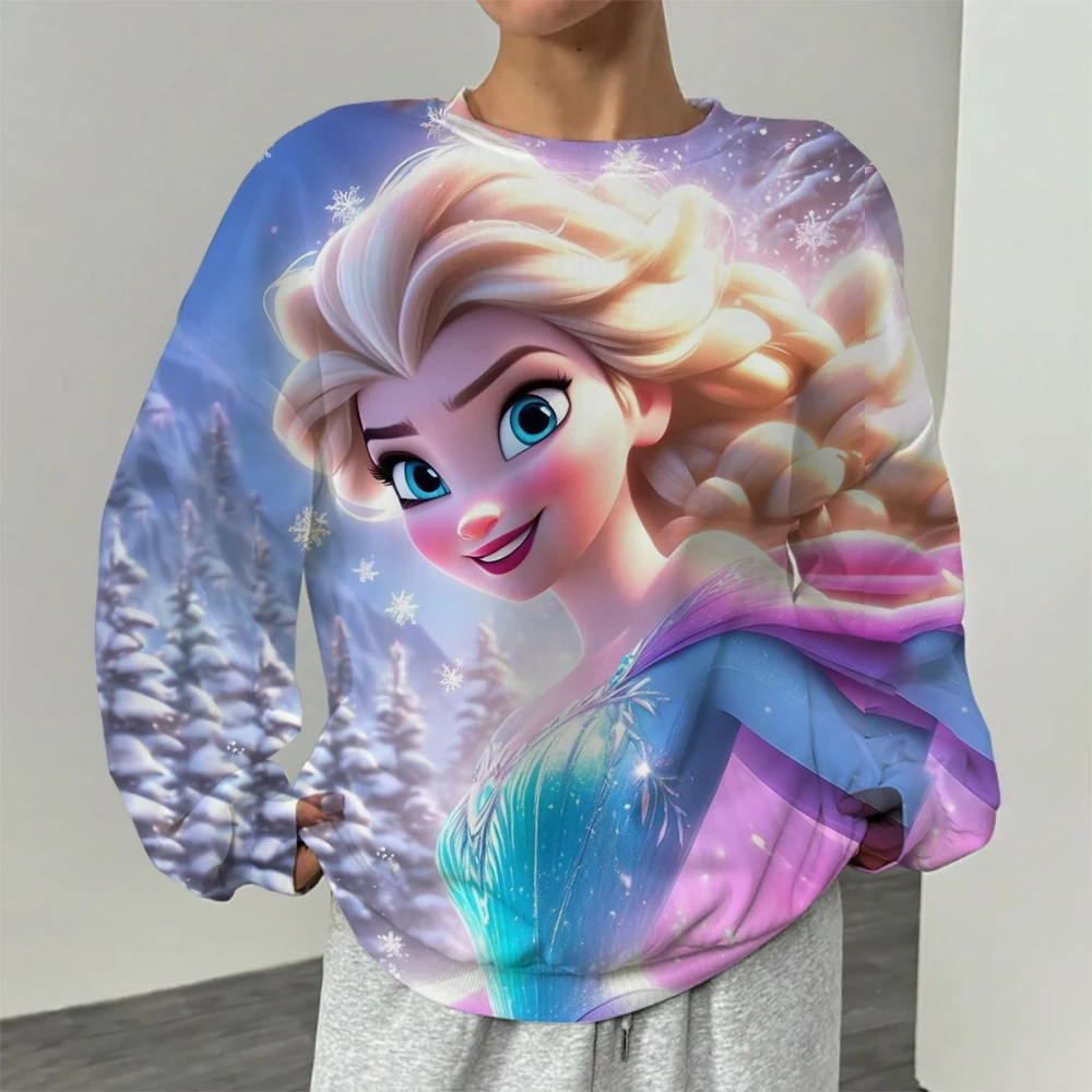 Disney Princess Cartoon Anime Print Women's round neck pullover sweater Autumn and Winter new style Couple's clothing pullover