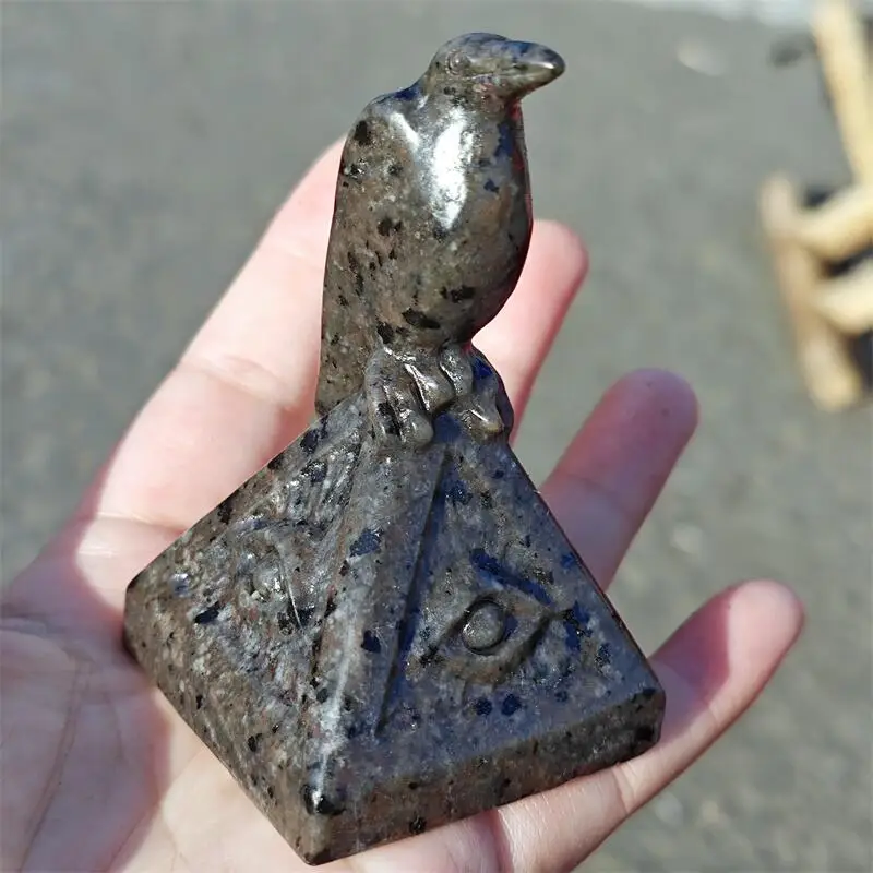 Natural Yooperlite Crow Pyramid Carving Energy Gem Reiki Healing Fengshui Home Office Decoration Gift 1pcs