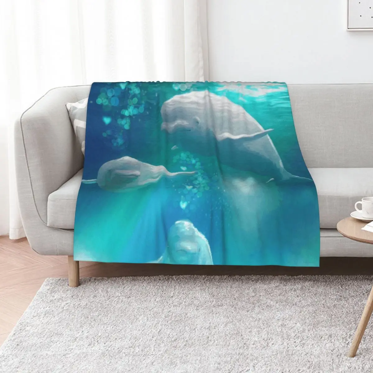 Blue Beluga Family Throw Blanket No Pilling Soft Warm Blanket for Bed