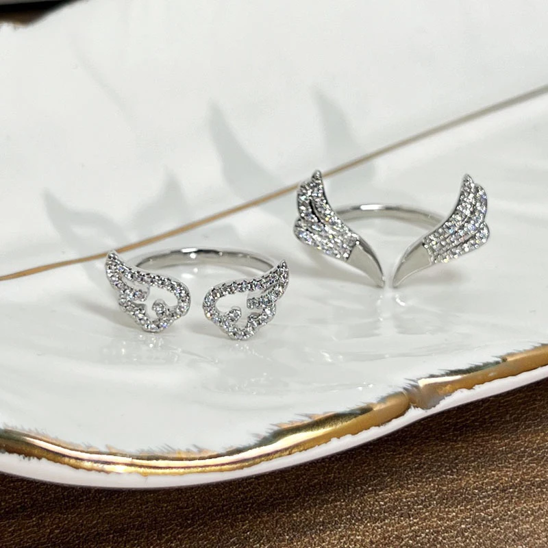 Moda zircão antler asas de anjo anel aberto para mulheres homens ajustável casal anéis jóias presente