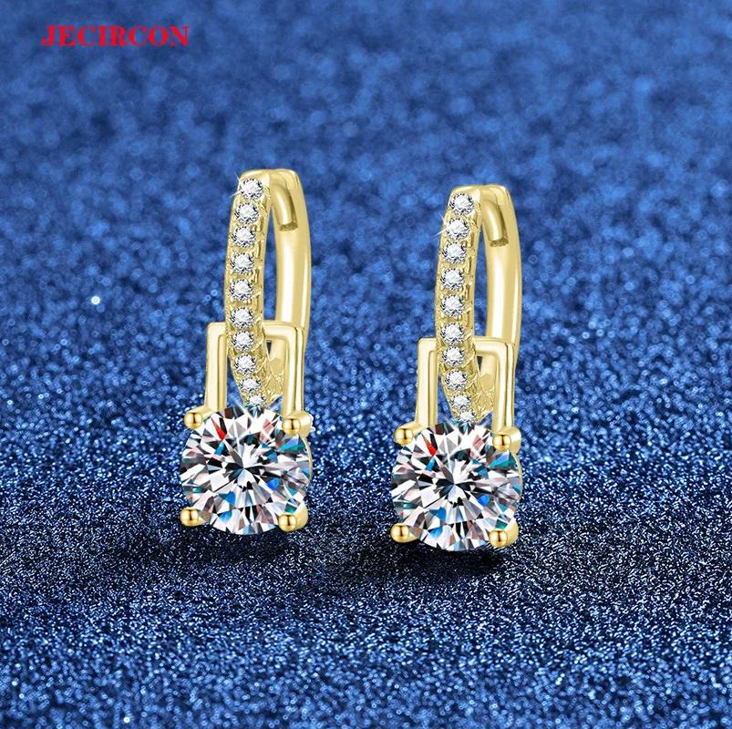

JECIRCON S925 Sterling Silver Gold Tone Earrings, 2 - Ways to Wear 1 Carat Moissanite Earrings, Luxury - Light Versatile Jewelry