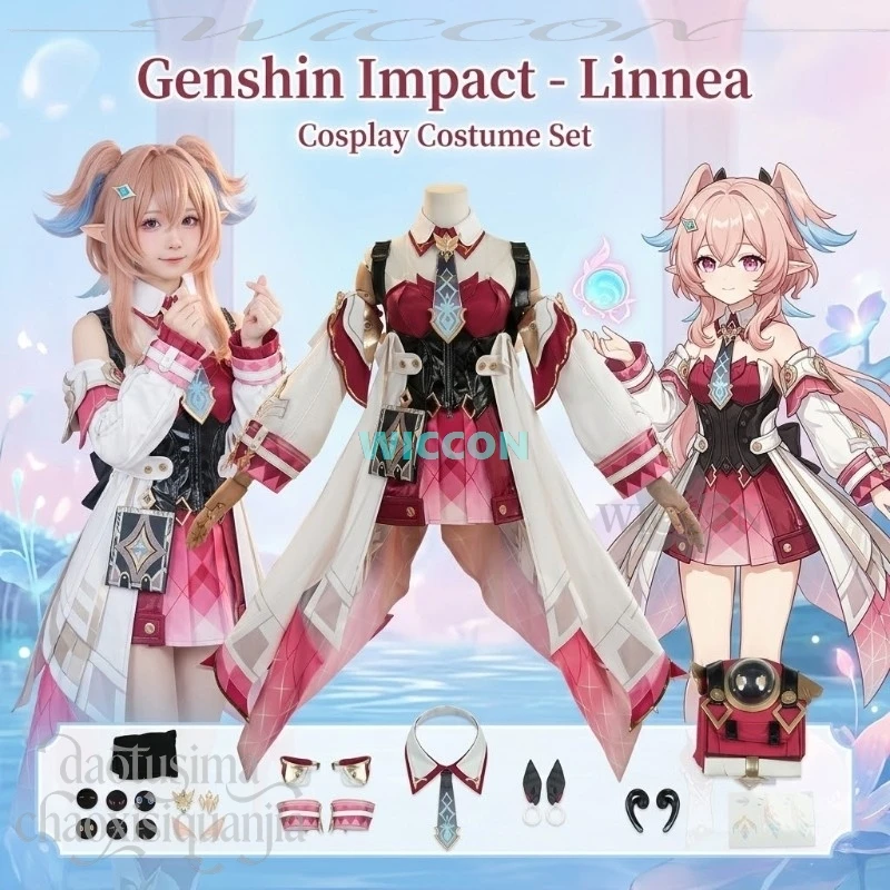 Anime Game Genshin Impact Cosplay Linnea Costume Chinese Styles Fanfu Dress Pink Kawaii Wigs Sweet Lolita Y2K Halloween Party