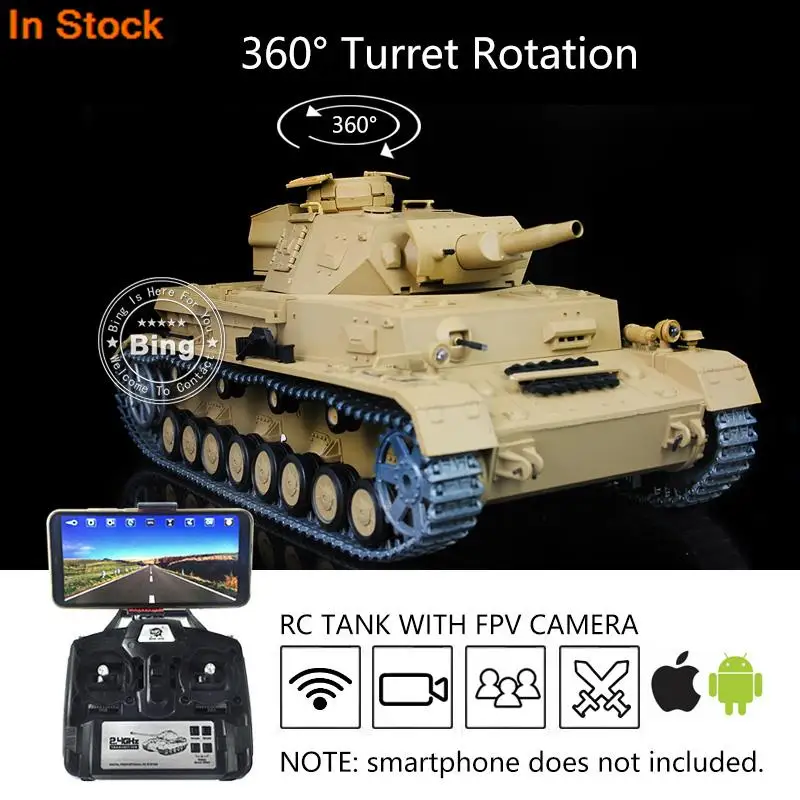 

FPV Heng Long Ready to Run Vehicle 1/16 Scale 7.0 Upgraded Ver Panzer IV F RTR RC Tank 3858 360° Turret TH17384 Army Toys Smoke