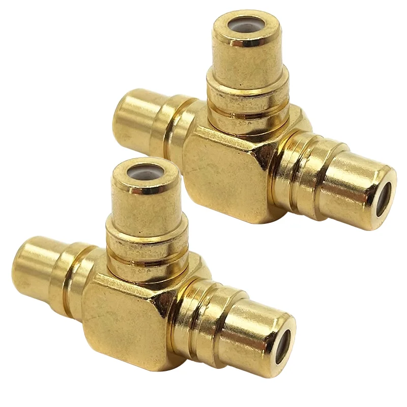 2/4/8/16PCS RCA Socket Female To Dual Female T Type Brass Lotus Three Split One-in-two Extension Conversion RF RCA Connector