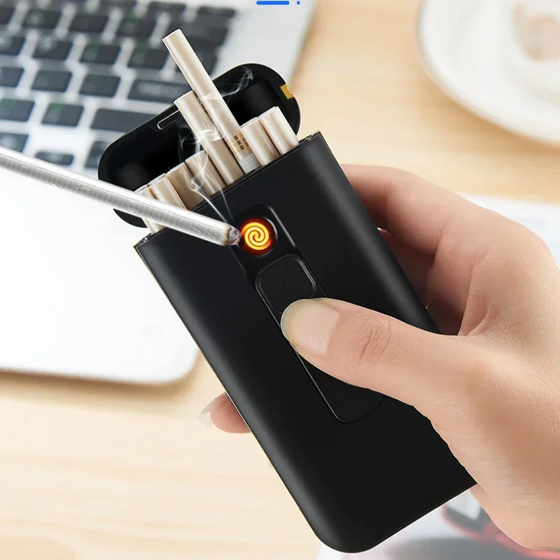 Plastic Ordinary Thin 20 Cigarette Case With Lighter USB Rechargeable Ultra Thin Cigarette Case 119*56mm