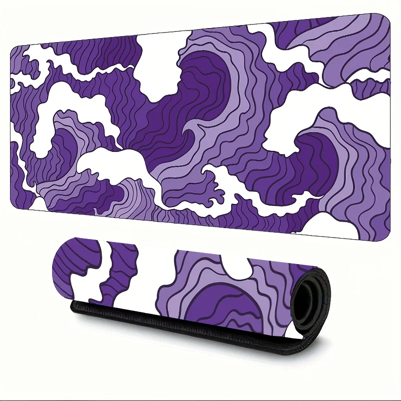 

Purple and white Wave mousepad sewn border smooth rubber base washable office and gamers ideal for pc desk mat ultra HD printing