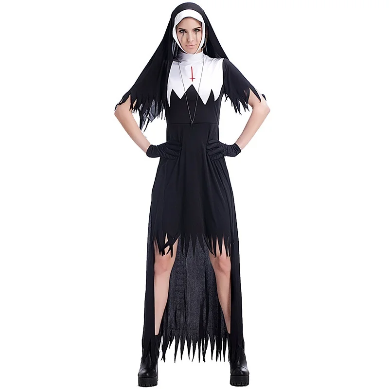 ชุดคอสเพลย์แม่ชีสีขาว บลา ไวท์ นั่น ลอง ดร. สำหรับงานเลี้ยงฮาโลวีน ชุดแฟนซีแนวสยองขวัญ ปีศาจ ชาติพันธุ์ สำหรับการแสดงบนเวที ชุดผู้หญิง