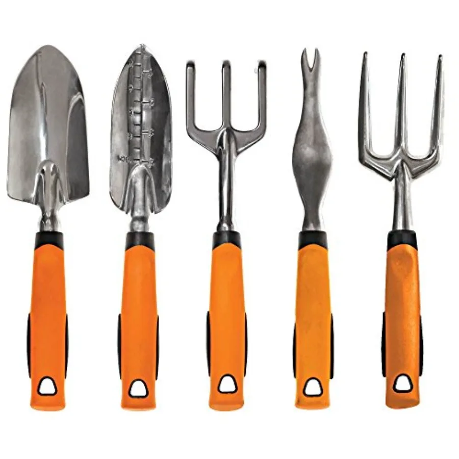 

Complete Aluminum Gardening Tool Set 5 Tools for Outdoor Use Silver Lightweight and Durable with Ergonomic Handles