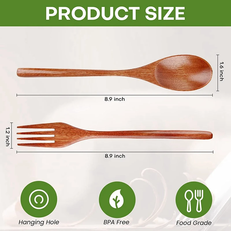 ABXF-8Pcs ไม้ช้อนส้อมชุดสไตล์ญี่ปุ่นชุดภาชนะไม้,Handmade KITCHEN ช้อน,Reusable Travel Flatware ชุด