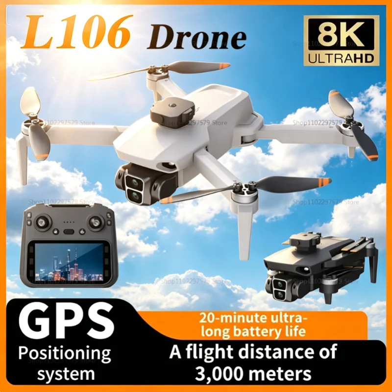 l106-l106-1-8k-hdドローン、gps障害物回避機能付き、折りたたみ式ブラシレスカメラ、リモコン付きクアッドコプターuav、写真撮影用おもちゃ