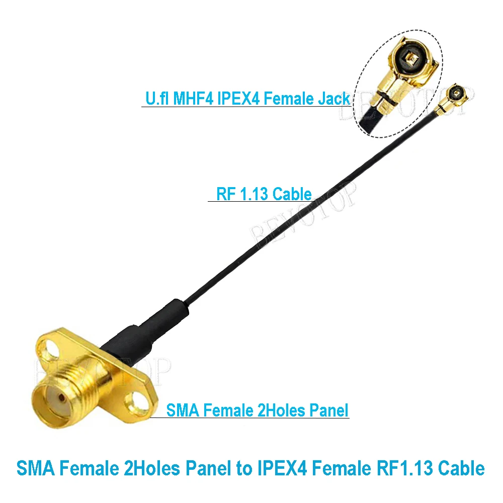 2Pcs/lot u.FL IPX IPEX4 MHF4 to SMA / RP-SMA Female 2 Hole Flange Panel Mount RF113 Pigtail for Mini PCI Card Intel WIFI Board