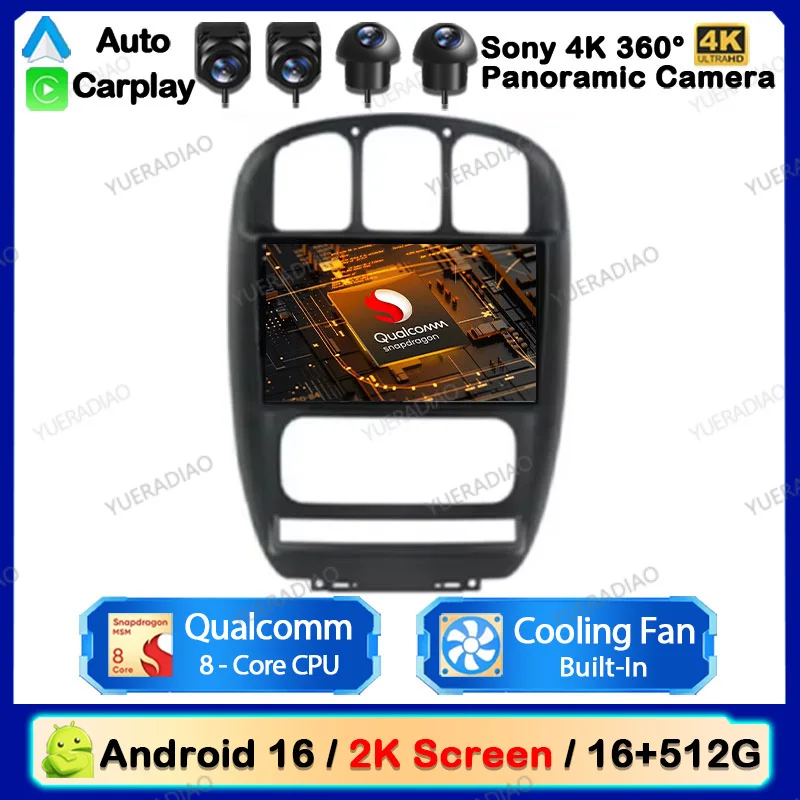 Autoradio Android 16 pour Dodge Caravan 4 Chrysler Voyager RG RS Town 2000 - 2007 Carplay Multimédia Central BT Double Din DVD FM