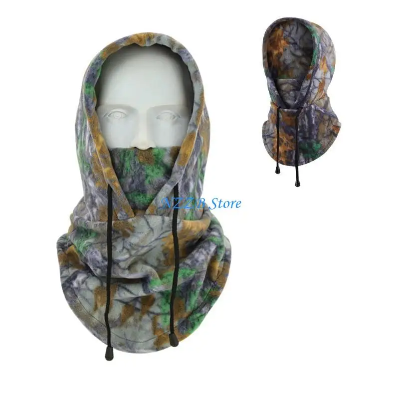 

T21F Fleece Hoodie Hat for Students Adult Winter Camouflage Balaclava Neck Protect Hat with Adjustable Size Warm Cycling Hat