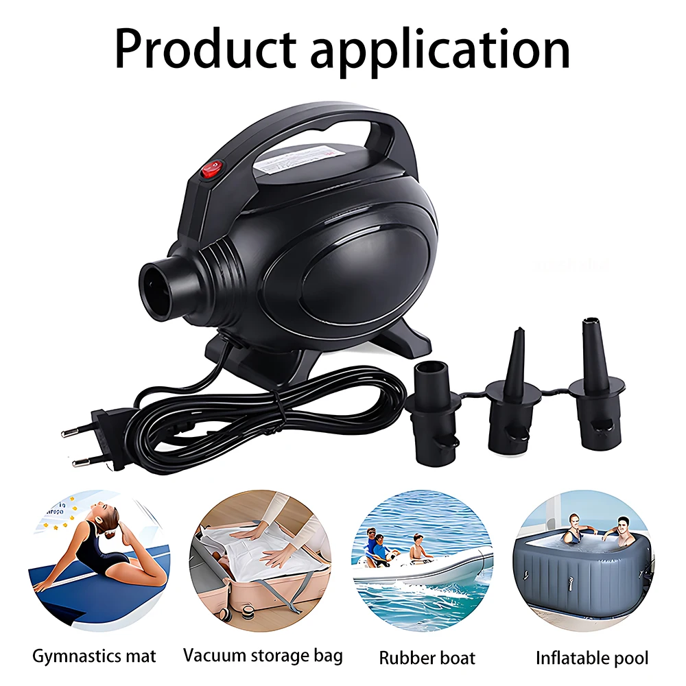 Portable 500W Electric Air Pump for Inflating and Extracting Air. AU/EU/UK/US Version. Used for Swimming Pool, Boat Mattress.