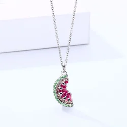 Luoluo&baby Fashion Cute Watermelon Fruit Zircon Necklace Charm Summer Choker Jewelry Gift For Girl Children Daughter