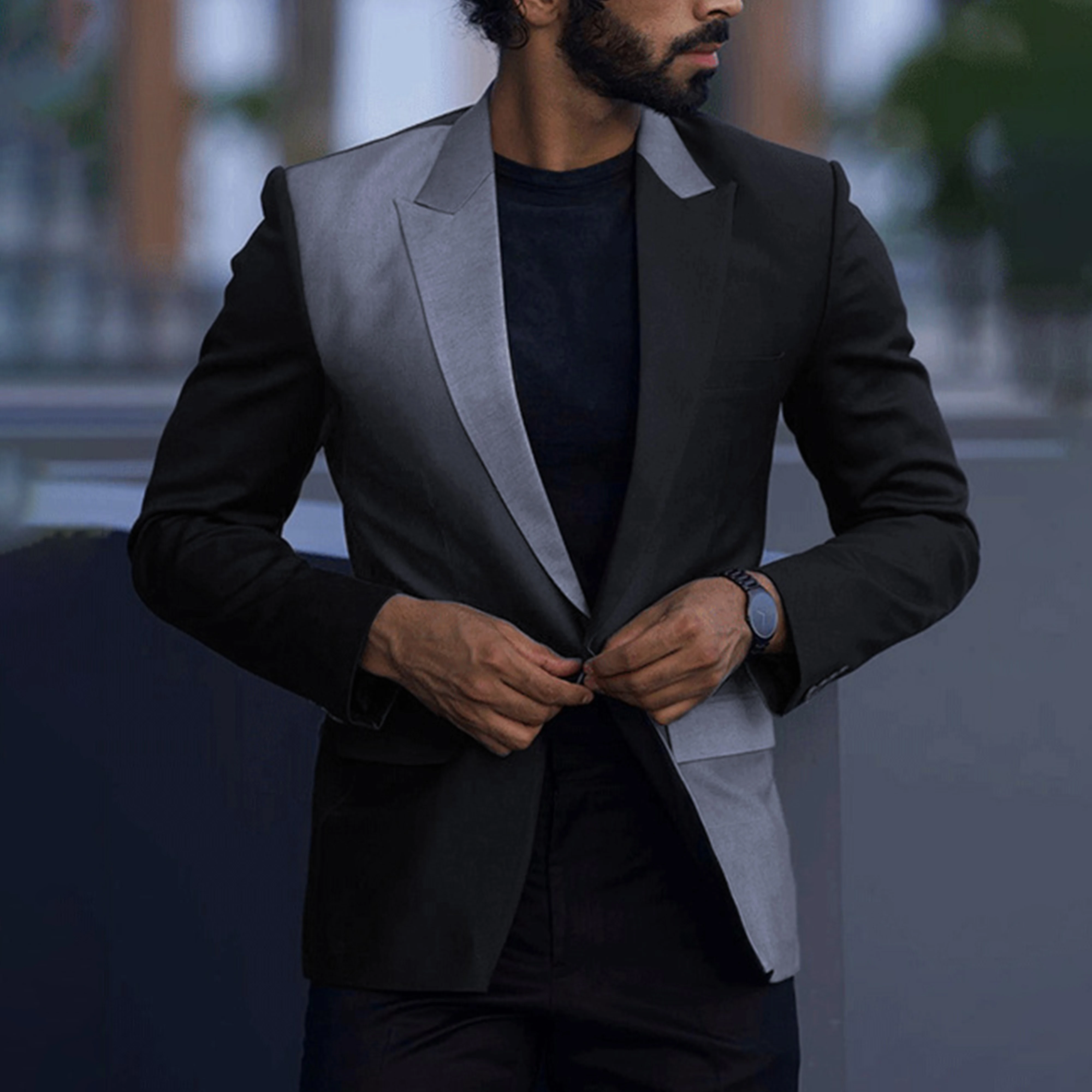 

Men's One-Button Gradient Suit Jacket Is Suitable for Business and Leisure, Fashionable Outdoor Men's Handsome Multi-Flap Pocket Pants Suit, Men's Slim Business Suit