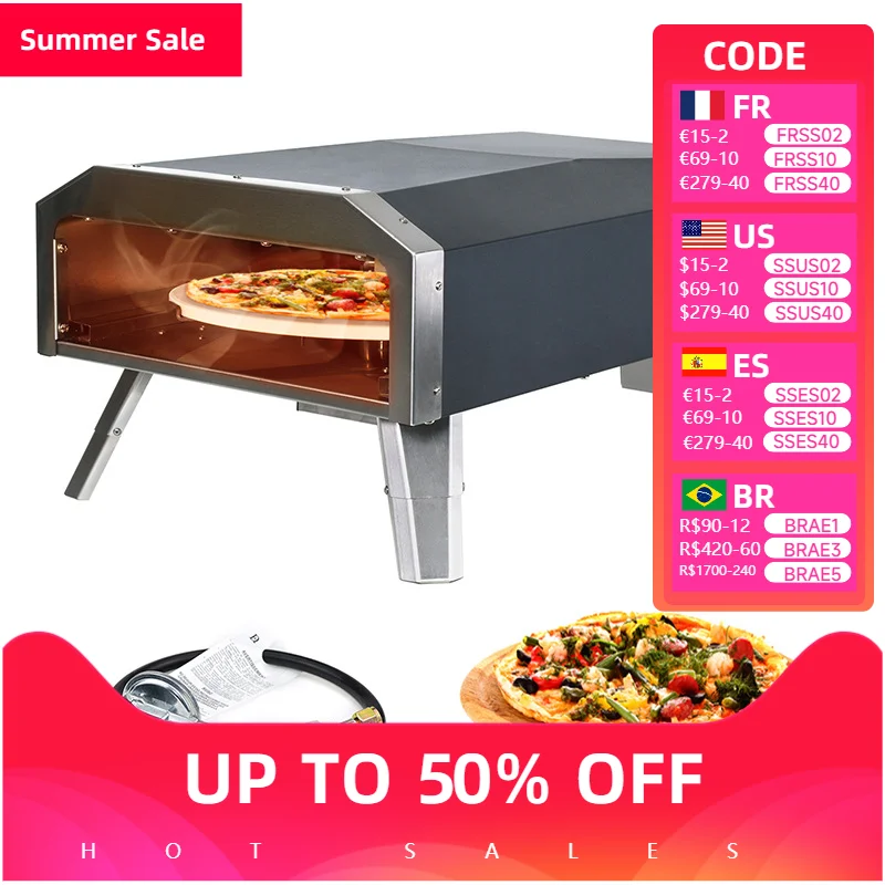 12-Zoll-Gas-Pizzaofen, Erdgas-Pizzaofen für den Außenbereich, tragbarer Pizzaofen für Feuer und Stonebaked 12-Zoll-Pizzas-Arbeitsplatte