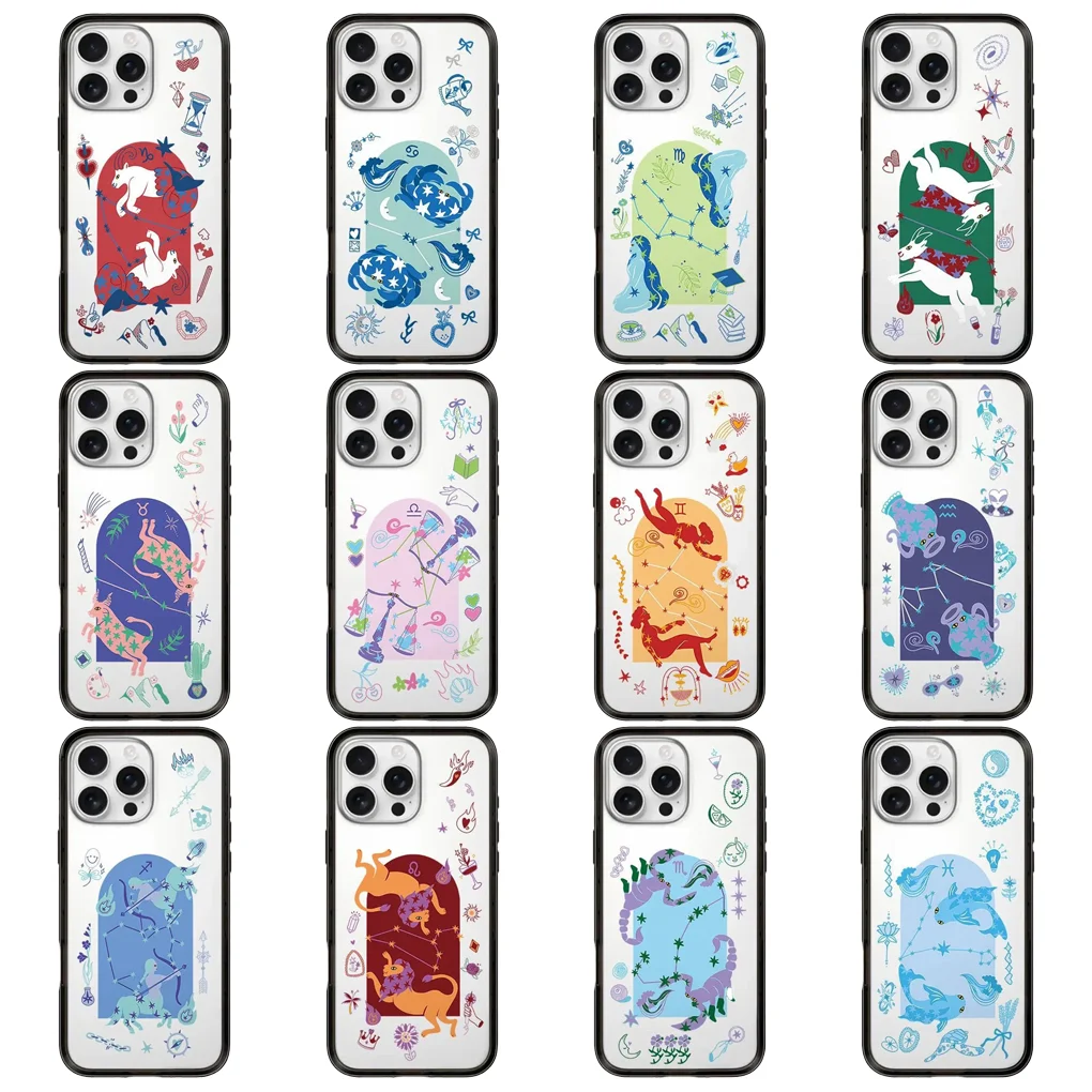 

Zodiac Star Signs Black Border Letters New Design Protective IPhone Case Cover for 16 15 14 Pro Max Case