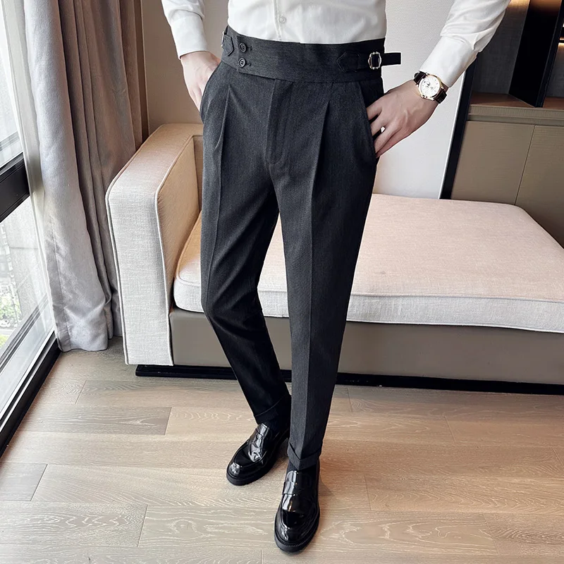 

Autumn Winter High Waist Business Dress Pants Men Casual Office Social Suit Pants Wedding Groom party trousers men clothing 2023