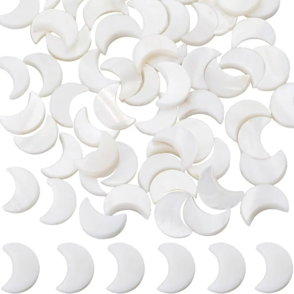 1 Box About 66Pcs Moon Beads Natural Shell Beads Freshwater Flat White Seashell Sea Summer Hawaiian Style Crescent making kit