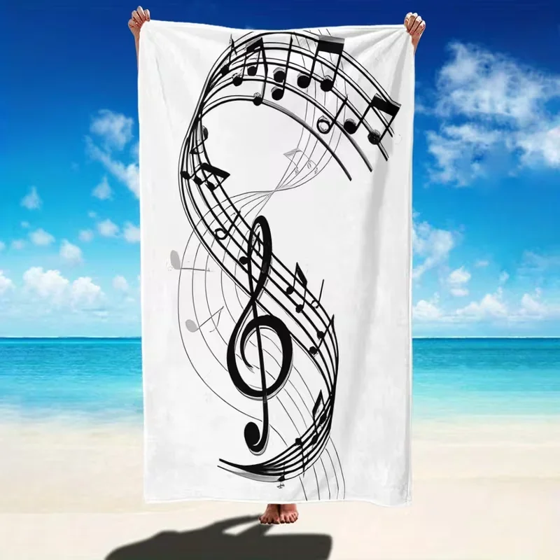 Custom Treble Clef Music Note Beach Towel Black White Sheet Music Print Quick Dry Sandproof Absorbent Towel For Beach Travel Vac