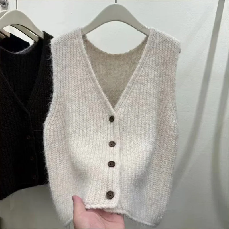 

Women Sleeveless V Neck Sweater Vest Solid Color Korean Knitwear Pullover Waistcoat Top All Match Fashion Spring Autumn 2025 New
