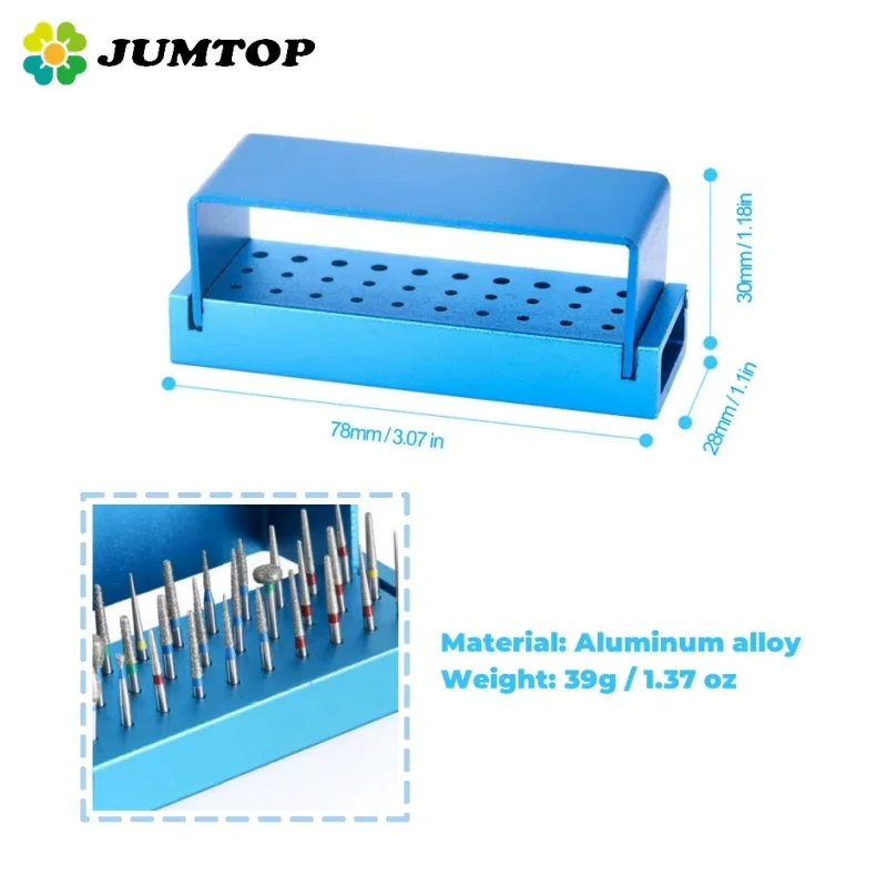 JUMTOP Dental Burs Drill Holder Disinfection Block Autoclavable Aluminium FG Burs Sterilization Holder 30 Holes