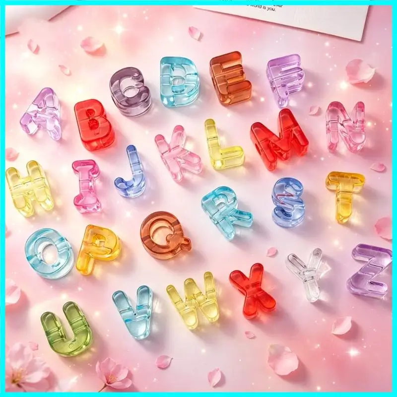 10PCS Acrylic Colorful 26 Letter Beads Loose Beads Big Hole DIY Jewelry Making Bracelet keychain for Educators Learn Letters