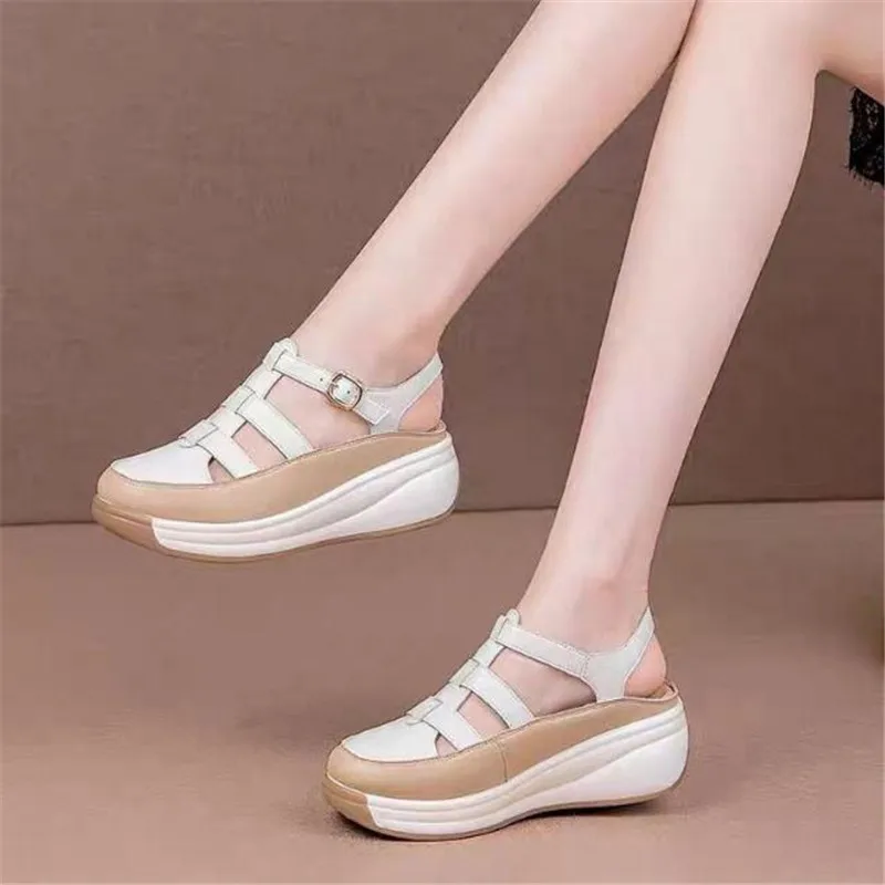 4cm kobiety sandały styl boho letnie buty dla kobiet letnie klapki na obcasie Gladiator Sandalias Mujer eleganckie kliny buty