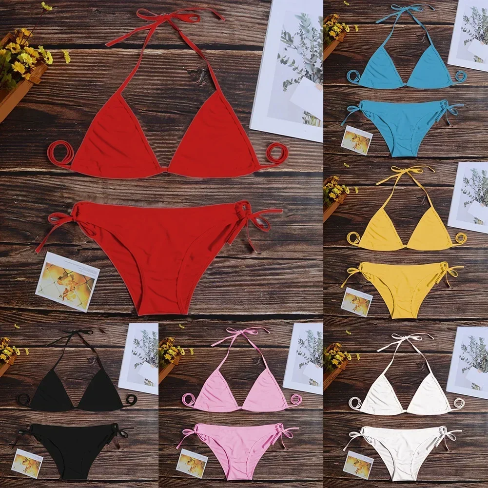 Sexy Underwear Woman Thong Women\'s Bikinis Set Sexy Two-piece Swimsuit Bandage Style Brazilian Breathable Solid Swimwear Summer