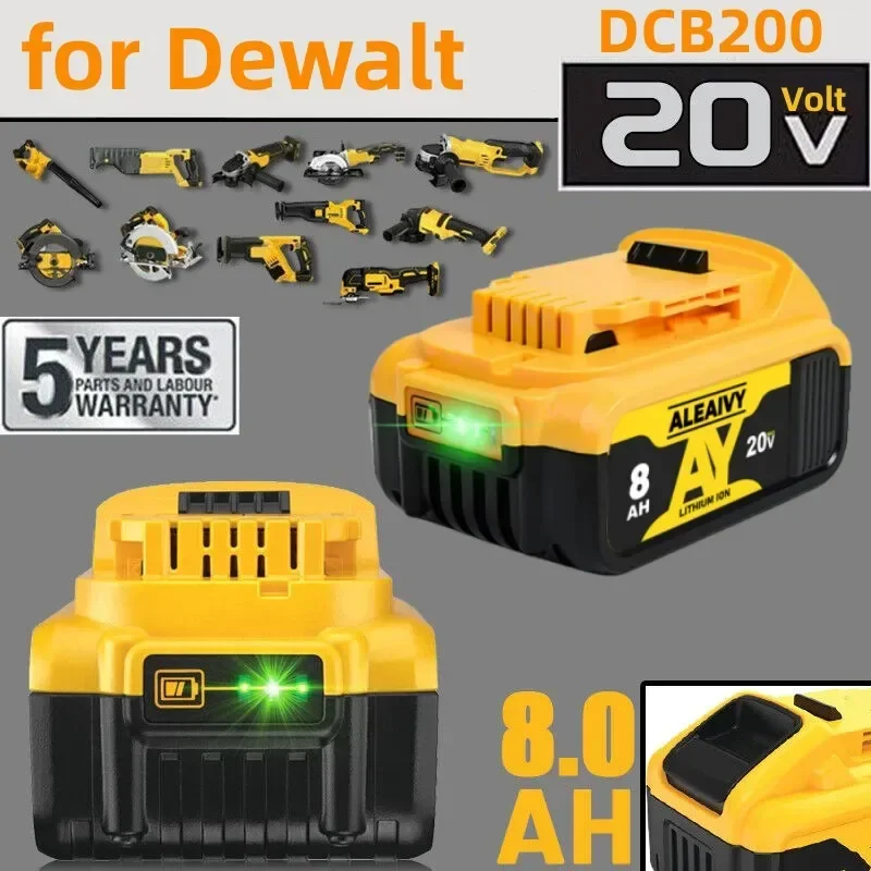 Aleaivy Rechargeable Li-ion Batteries for DeWalt DCB205 DCB 206 DCB181 DCB182 DCB200 20V 8.0Ah MAX Lithium Battery Power Tool