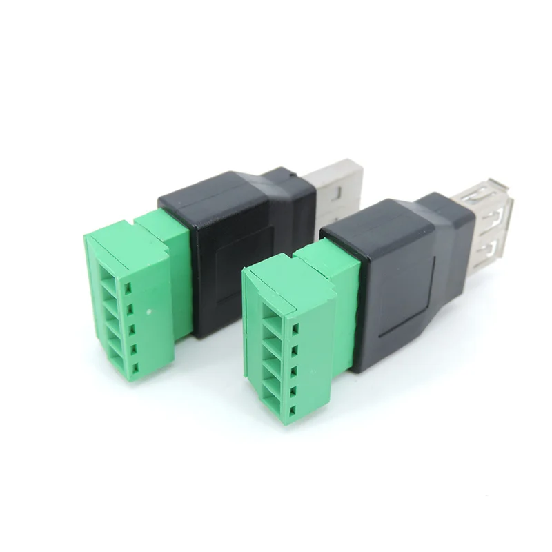 Conector de tornillo USB 2,0 tipo A macho/hembra A 5 pines, conector USB con escudo, USB2.0 A enchufe de Terminal de tornillo H2