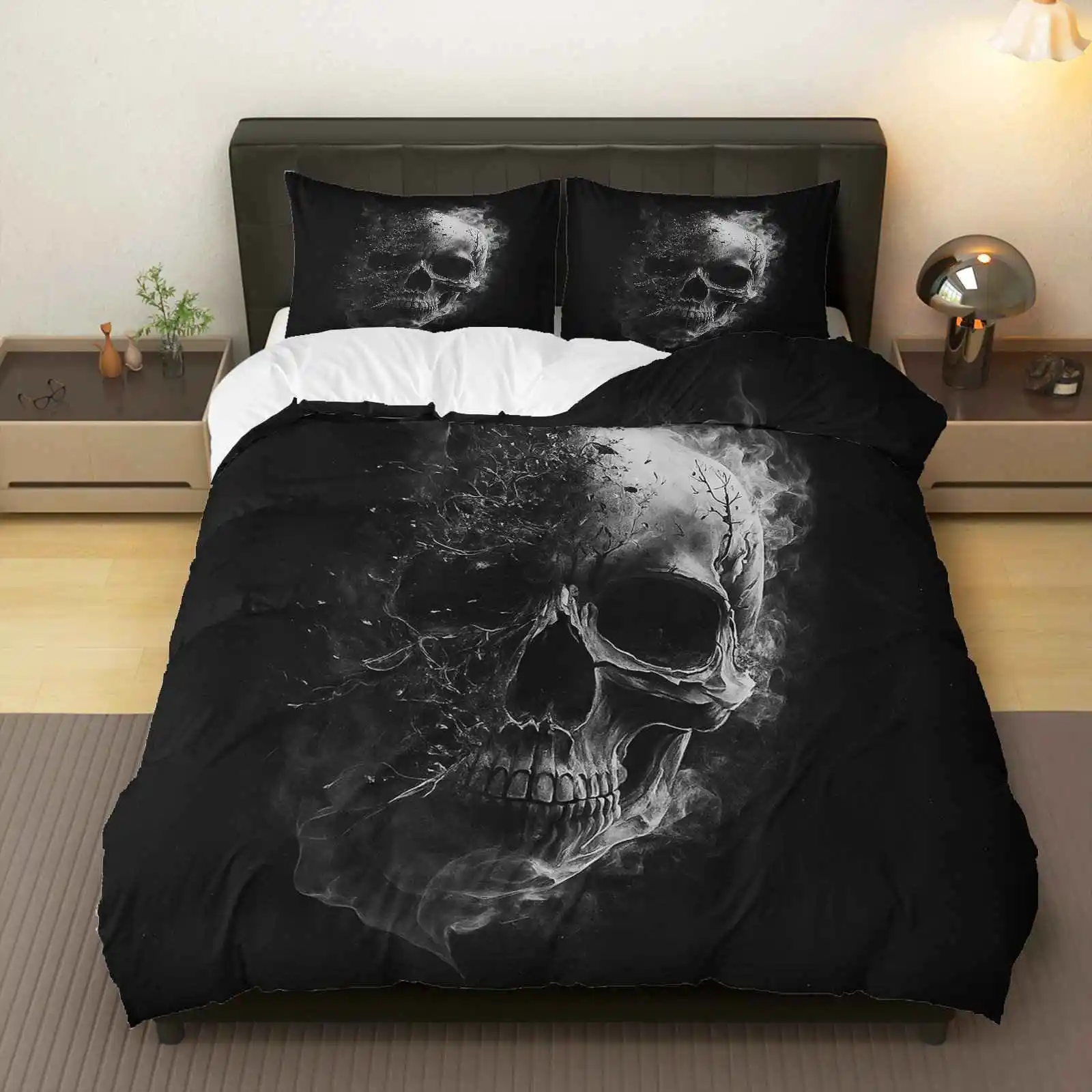

Duvet Cover Set Halloween Smoke Dark Horror Theme Halloween Bedding Set Perfect for Bedroom Living Room Photography Decoration.