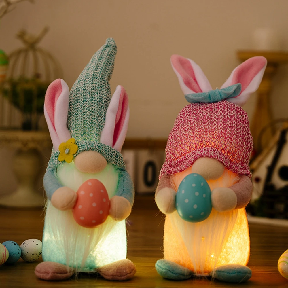 Easter Decoration with Light Emitting Faceless Elderly Doll Rabbit Ear Easter Egg Dwarf Doll Ornament