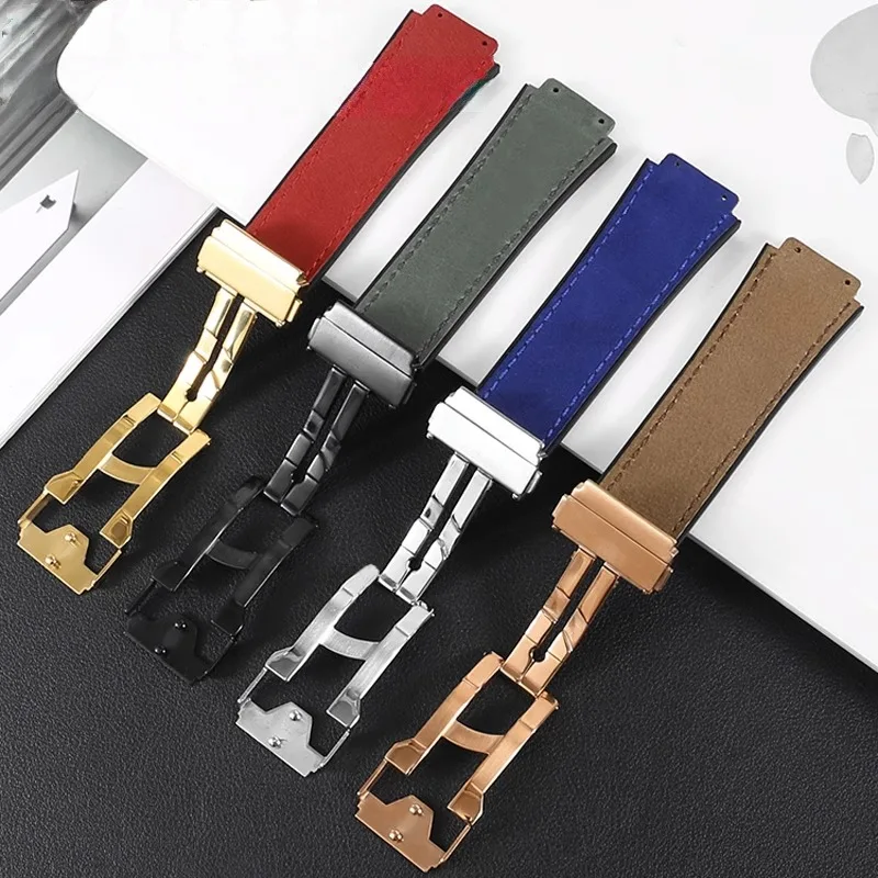 Matte Leather Watch Strap Substitute Hublot Big Bang Series Convex Interface Cowhide Silicone Bottom Watchband 25-19mm