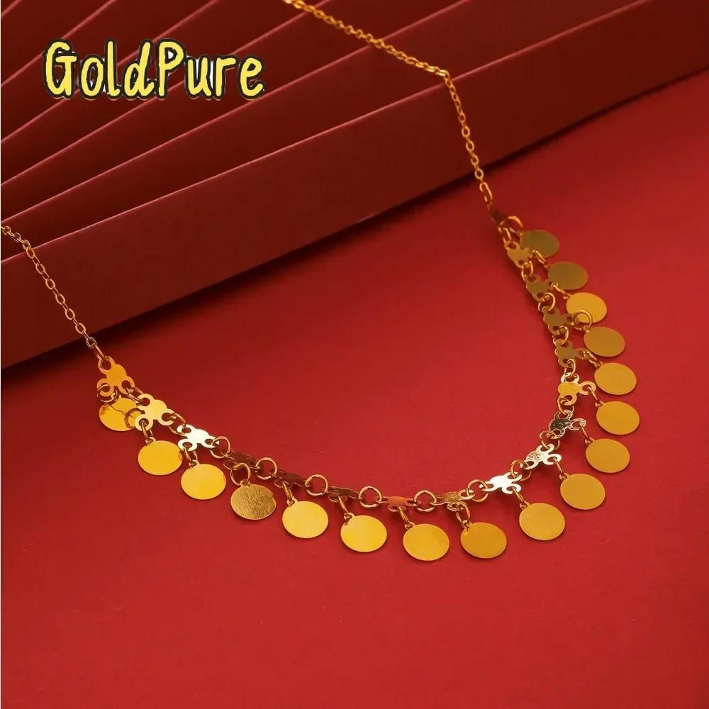 

Золотое колье Goldpure для женщин, 9999 пробы, 24K, из настоящего золота, в африканском стиле, с геометрическим узором и кисточками, нишевый дизайн, элитная цепочка на ключицу, подарок