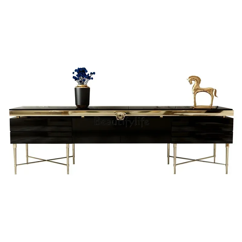 

1LX*Modern light luxury TV cabinet storage living room furniture high-grade glass metal stainless steel
