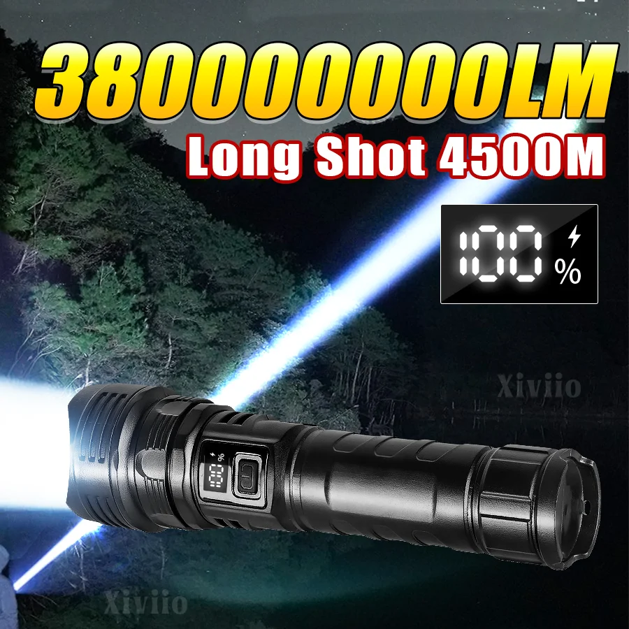 NEW 380000000LM High Power LED Flashlight Rechargeable Torch Zoom 4500M Waterproof Outdoor Camping Fishing Emergency Light
