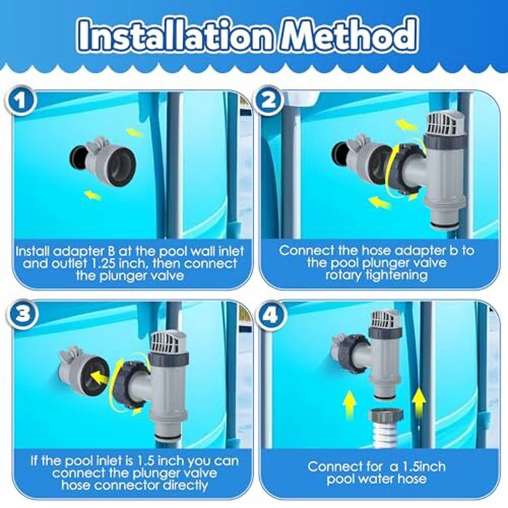 1 zestaw zawór tłokowy zbiornika Adapter węża typu B do wymiany zbiornika Intex Kompatybilna plastikowa pompa z filtrem piaskowym do basenu
