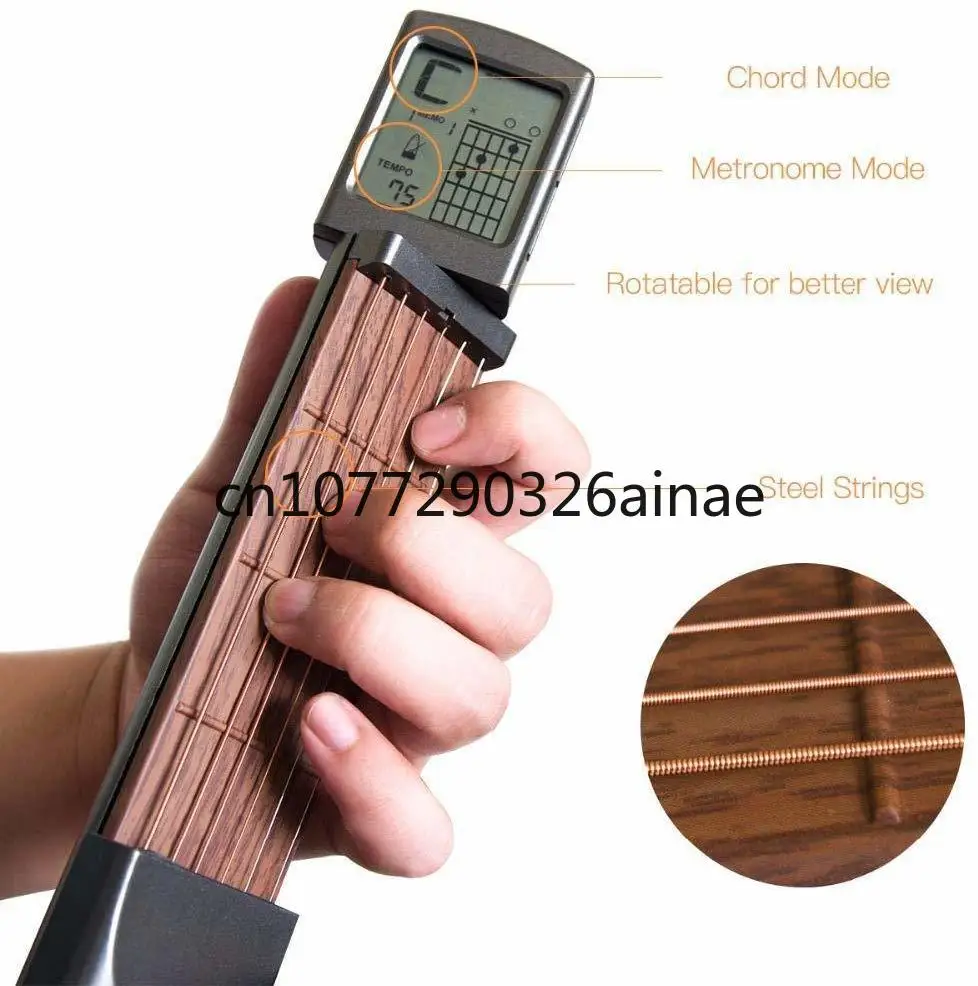 Guitar Part Portable 6-Wire Guitar Finger Trainer Chord Exercise Tool with Rotatable Chord Chart Screen for Beginners